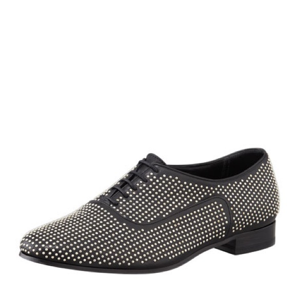 Saint Laurent Blake Studded Black Leather Oxford Lace Up Flats - 39 - Picture 1 of 16